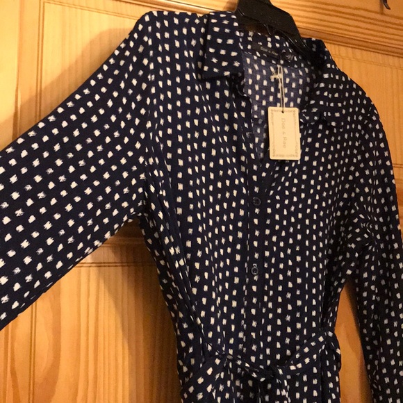 Doe & Rae Navy Polkadot Button-Down Shirt Dress - Picture 5 of 5